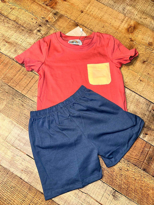 Coral and Navy Boy Set